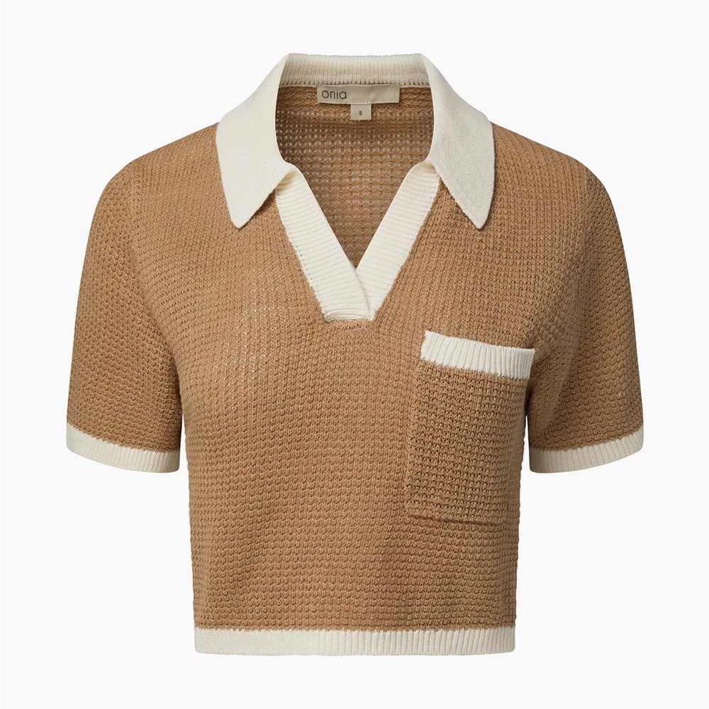 Onia Linen Knit Cropped Polo